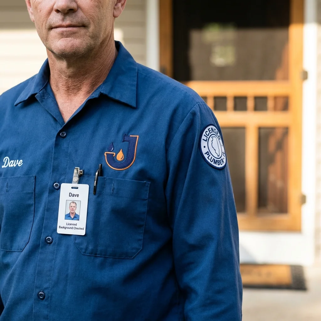 Licensed plumber showing ID badge in Richmond, UT